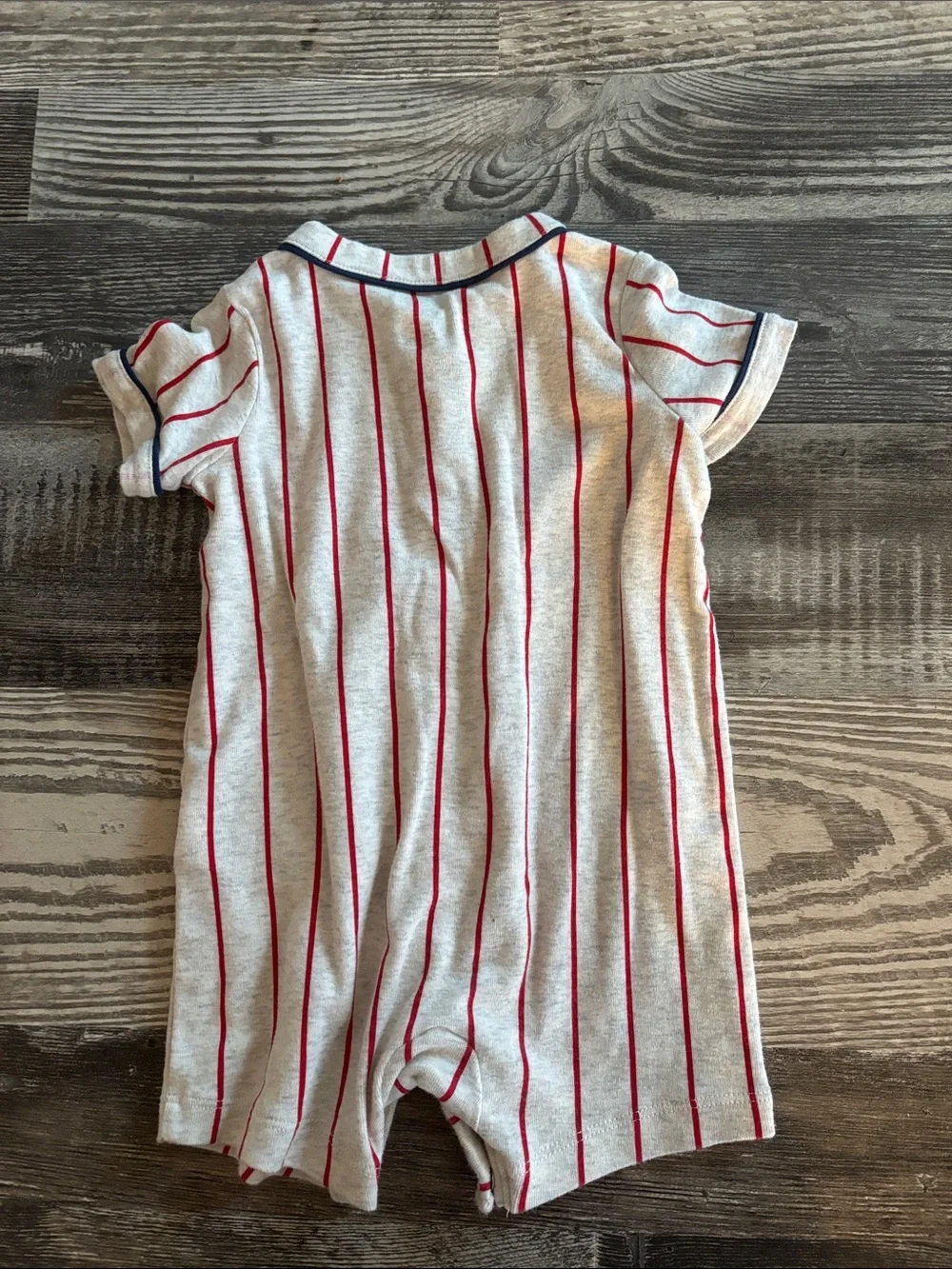Carter's White Short-Sleeve Baseball Stripe One-Piece with Navy Trim romper